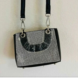 Hello 3 AM Women's Black/Silver Jeweled Dazzle Mini Shoulder Bag Purse NWT